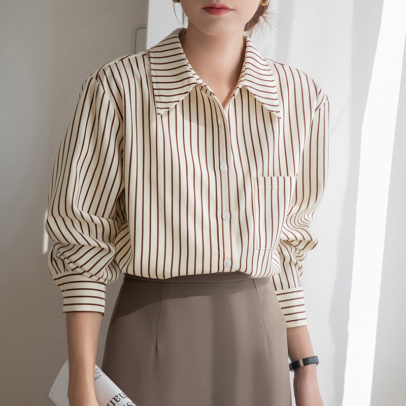 Sueding all-match tops stripe shirt for women