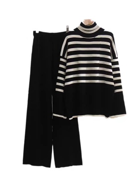 Stripe Casual temperament sweater 2pcs set for women