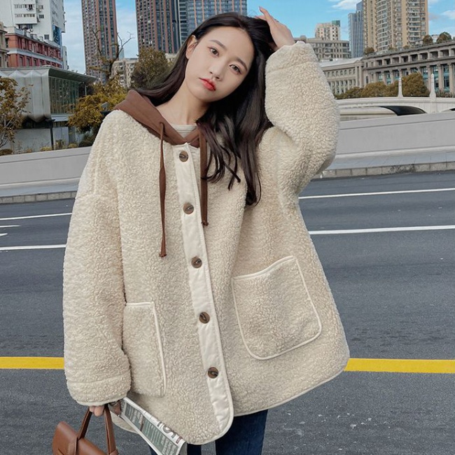 Thick hooded plus velvet cotton coat for women
