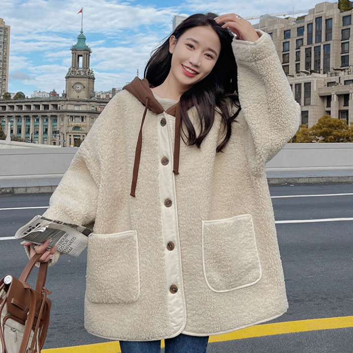 Thick hooded plus velvet cotton coat for women