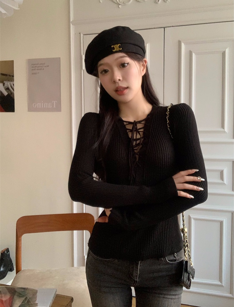 Korean style loose bottoming shirt bandage lazy sweater