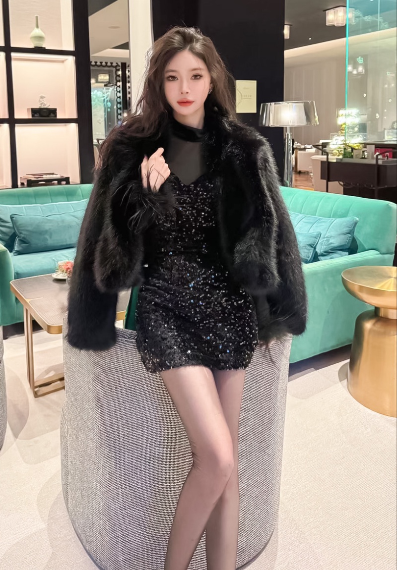 Ladies sequins annual meeting autumn and winter dress