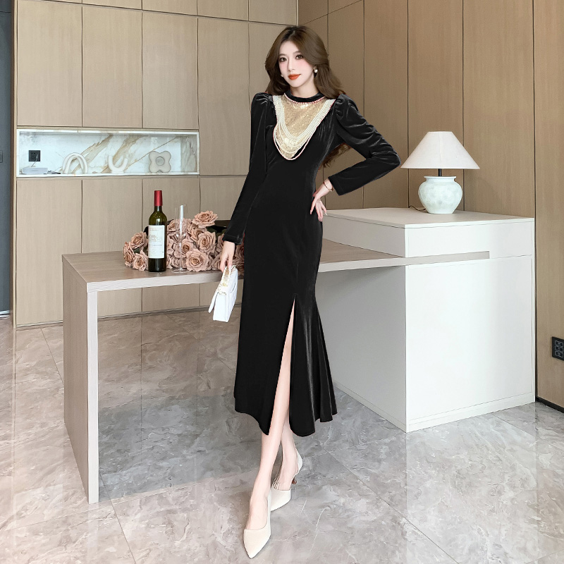 Round neck dress autumn and winter formal dress for women BE94448 