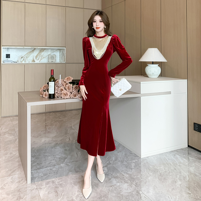 Round neck dress autumn and winter formal dress for women