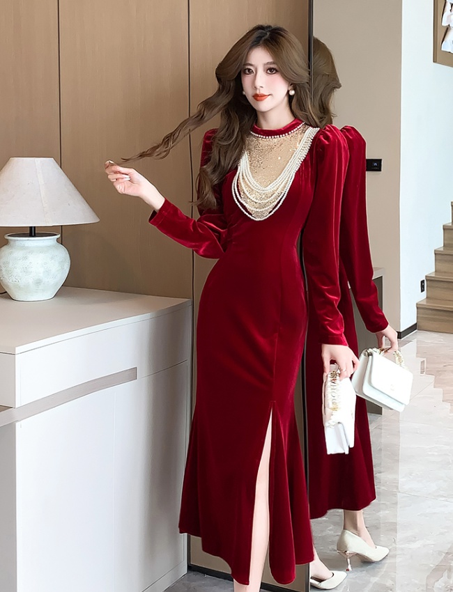 Round neck dress autumn and winter formal dress for women