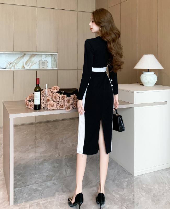 Slim autumn and winter long dress package hip jumpsuit