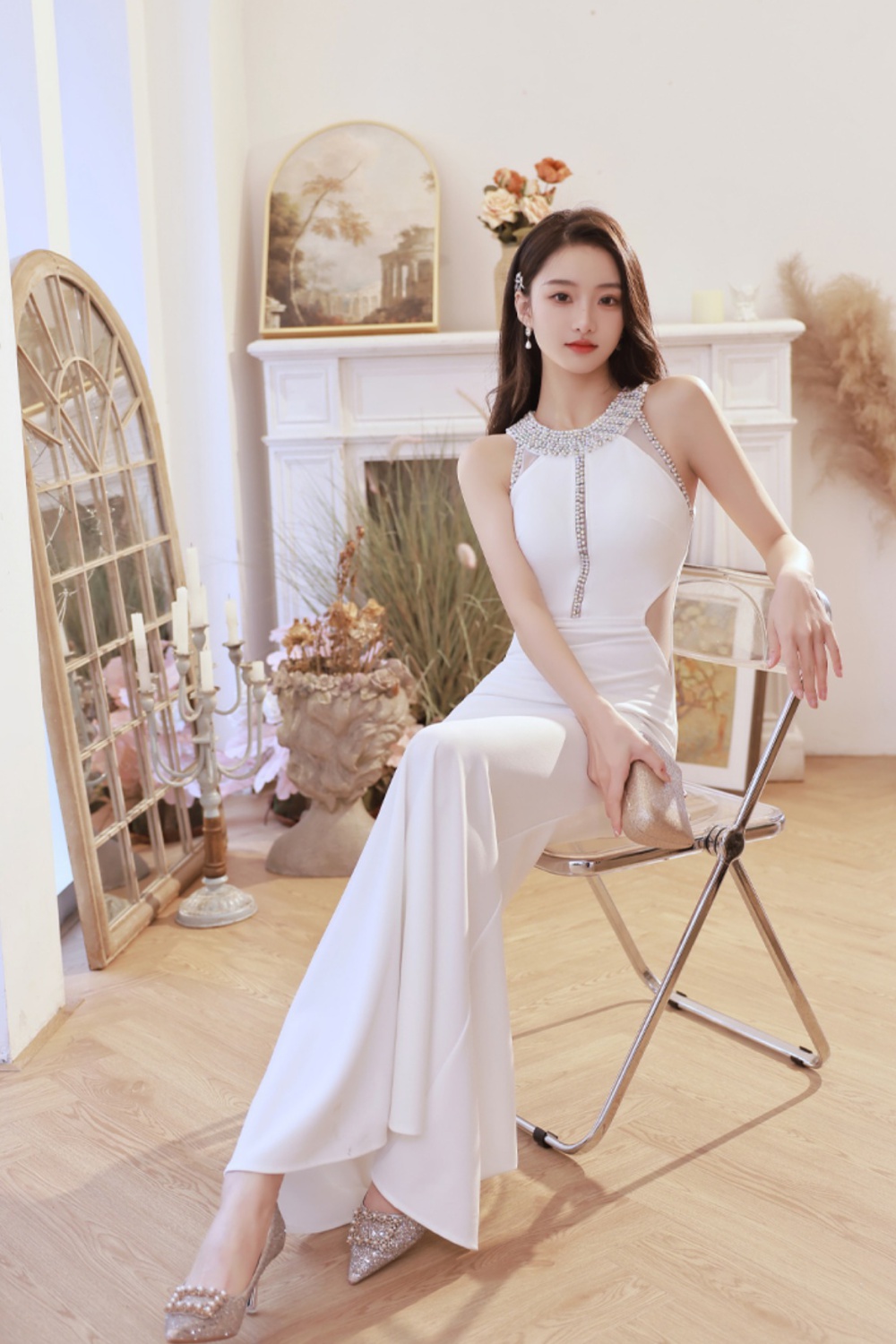 Halter niche formal dress mermaid light luxury long dress