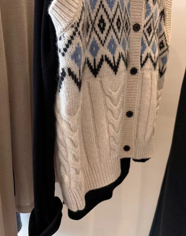 Retro diamond vest loose wool sweater for women