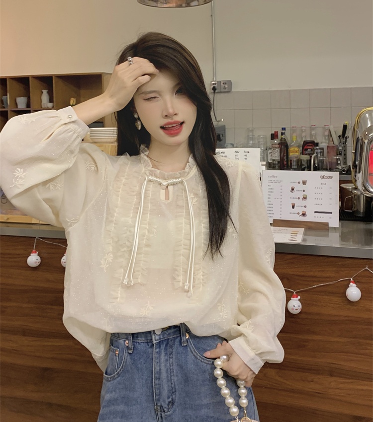 Wood ear shirt cstand collar bottoming shirt for women