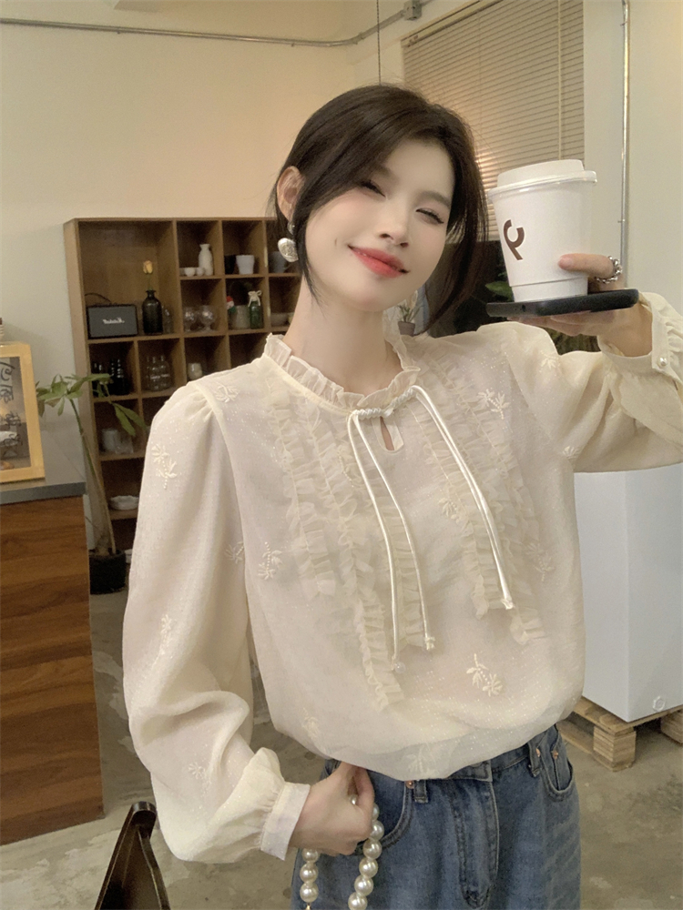 Wood ear shirt cstand collar bottoming shirt for women