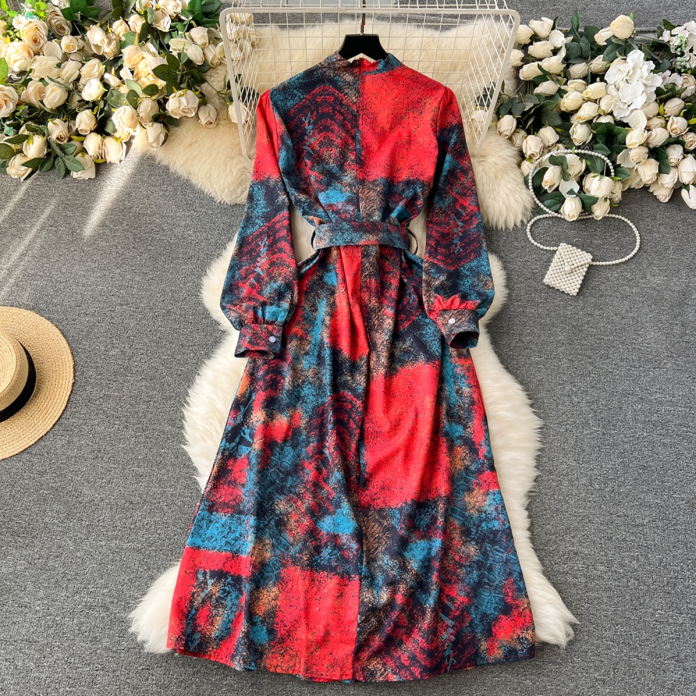 Spring pinched waist shirt printing dress for women