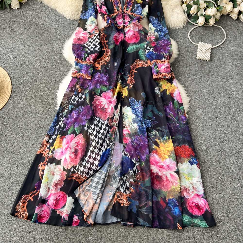 Retro printing long dress long dress for women