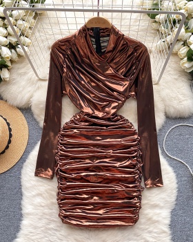 Slim niche fold metal temperament dress for women