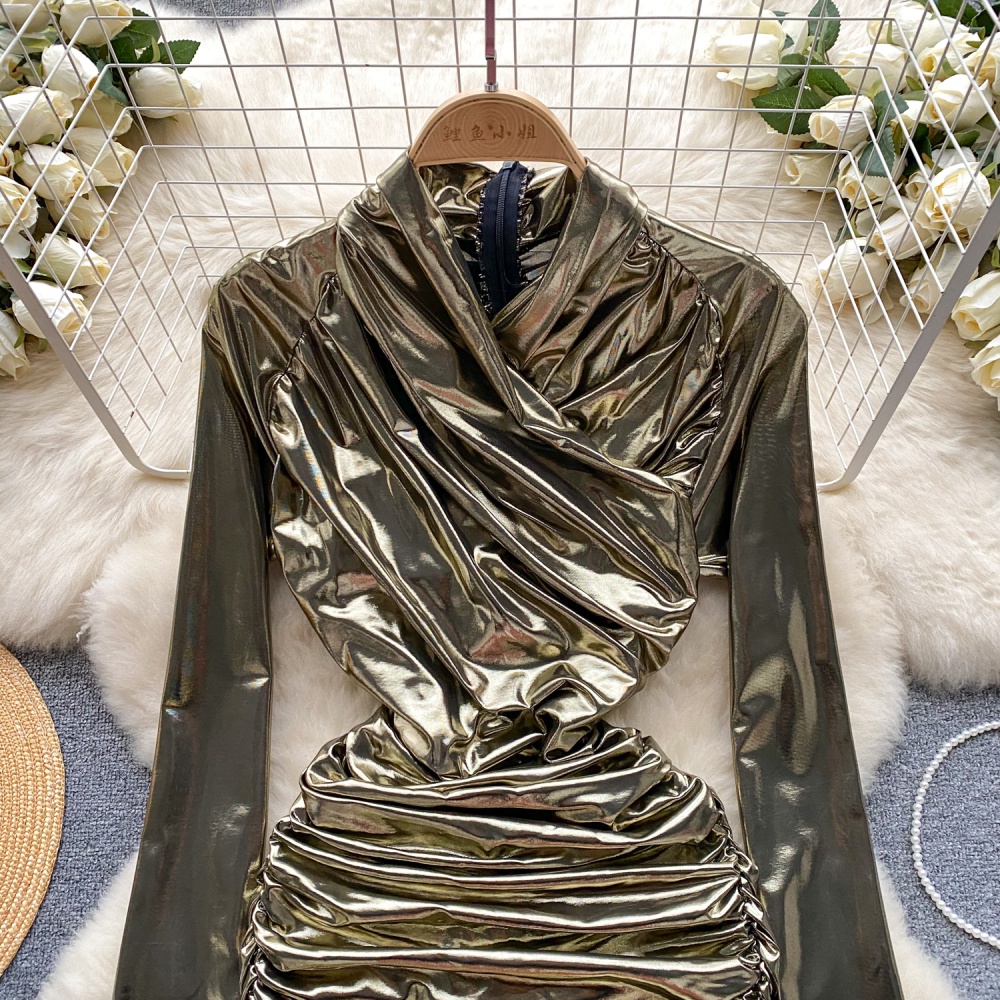 Slim niche fold metal temperament dress for women