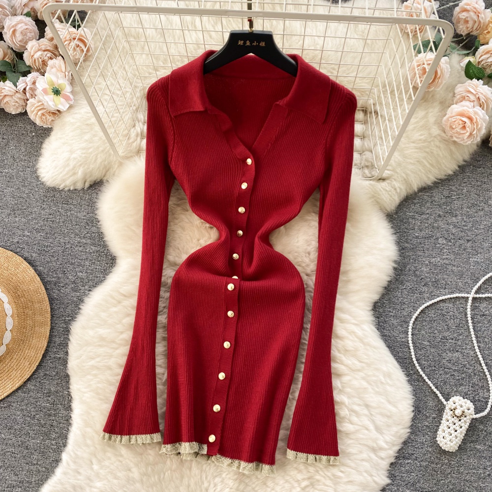 Package hip long sleeve knitted enticement dress for women