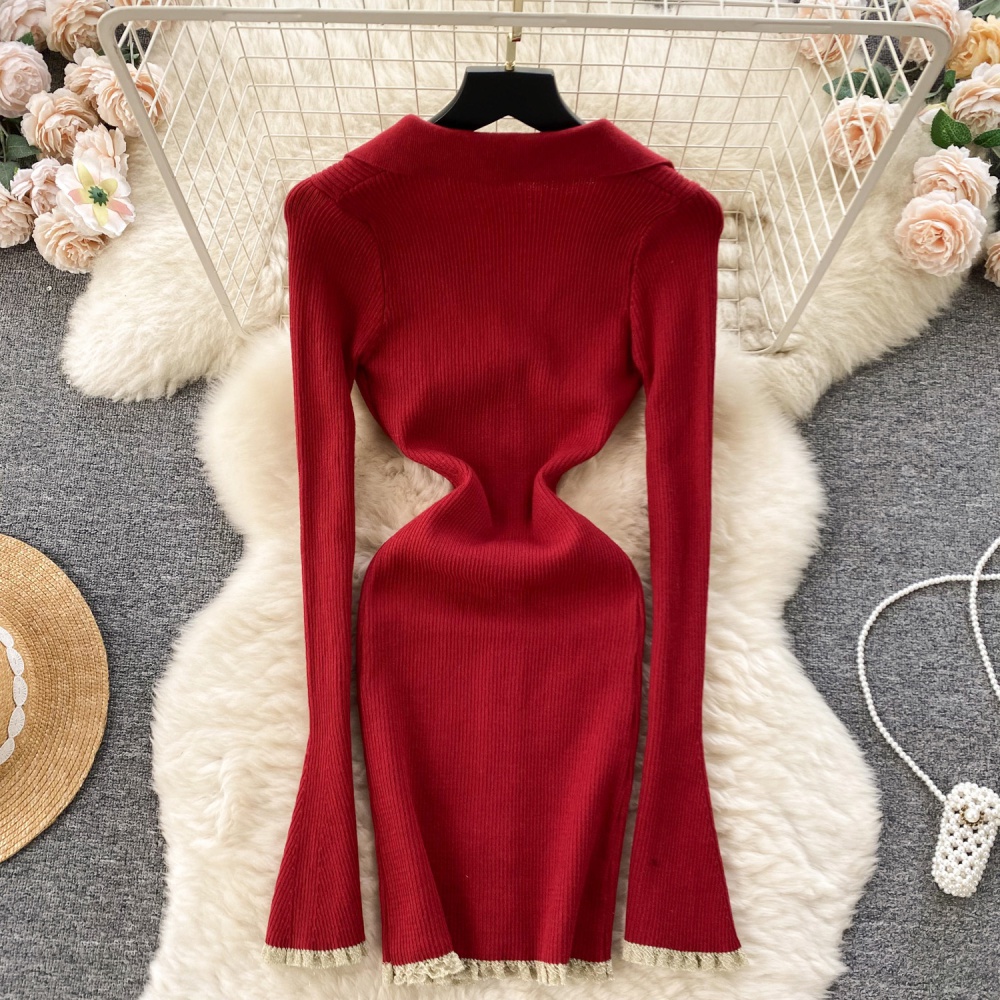 Package hip long sleeve knitted enticement dress for women