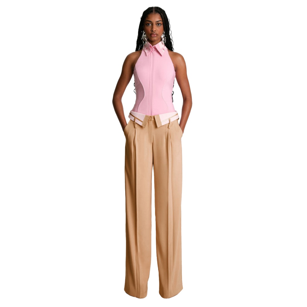 Slim wide leg pants lapel suit pants for women