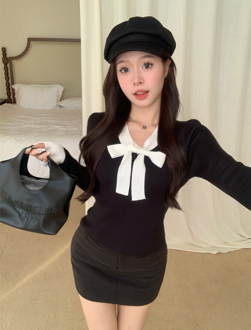 Knitted slim tops mixed colors bandage small shirt for women