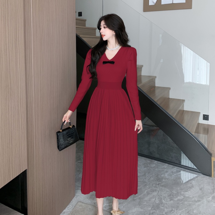 Bottoming knitted winter pinched waist dress for women