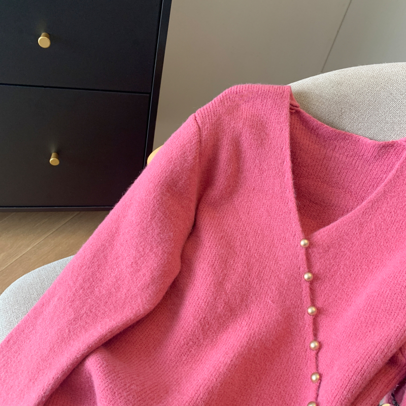 V-neck frenum tops Korean style sweater for women