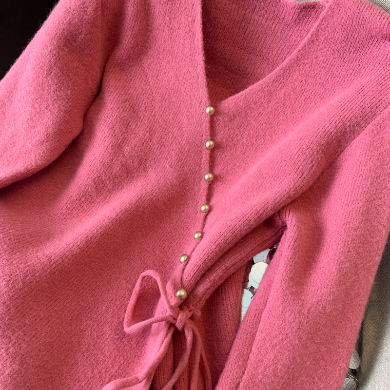 V-neck frenum tops Korean style sweater for women