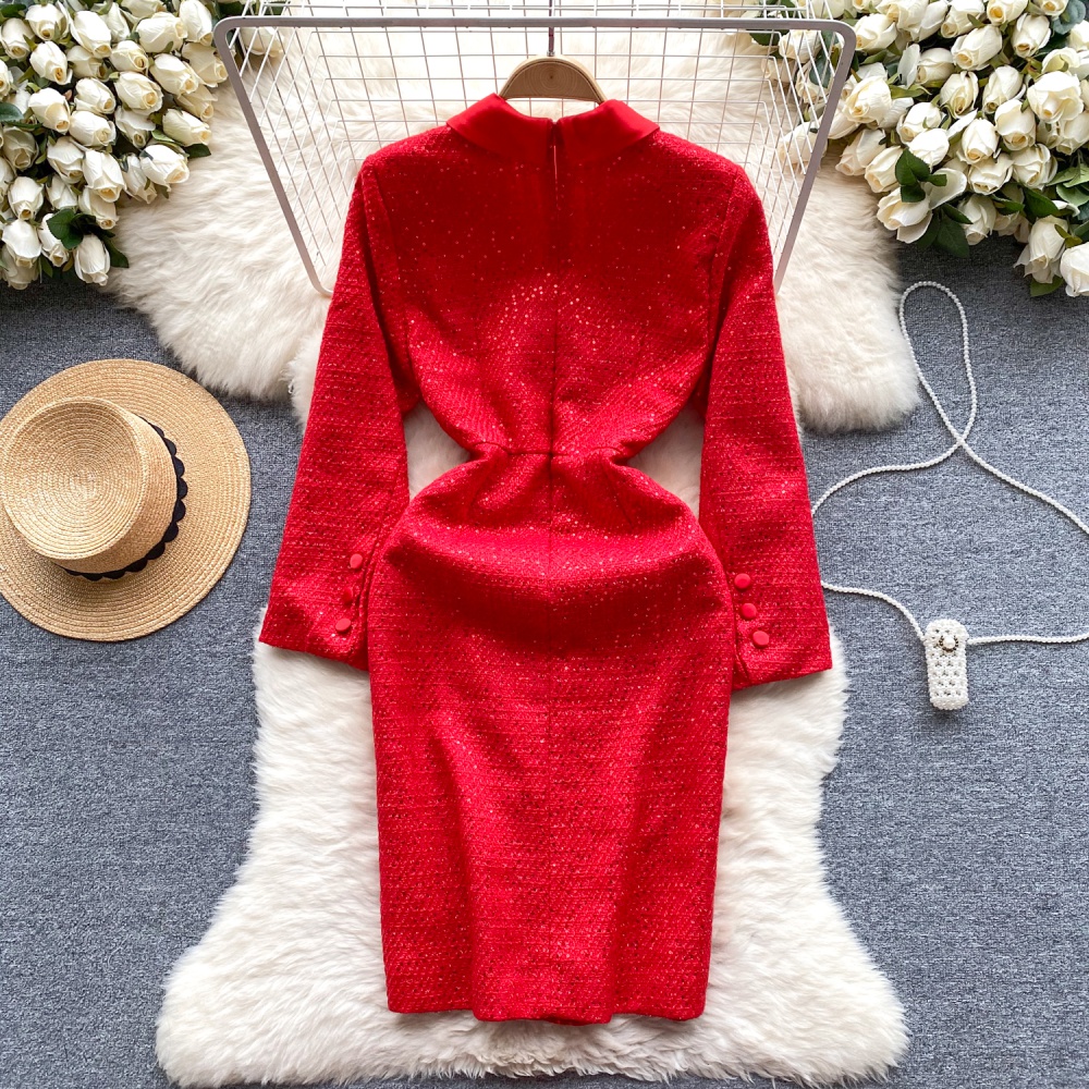 Autumn and winter woolen light luxury sequins dress for women