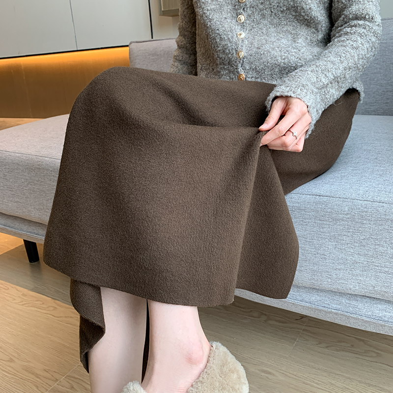 All-match knitted long skirt after the split high waist skirt