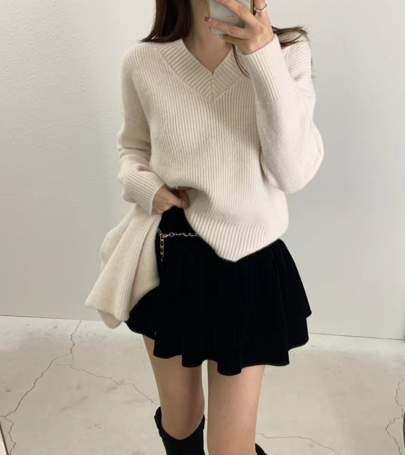 Scarf thermal Korean style tops lazy loose niche sweater