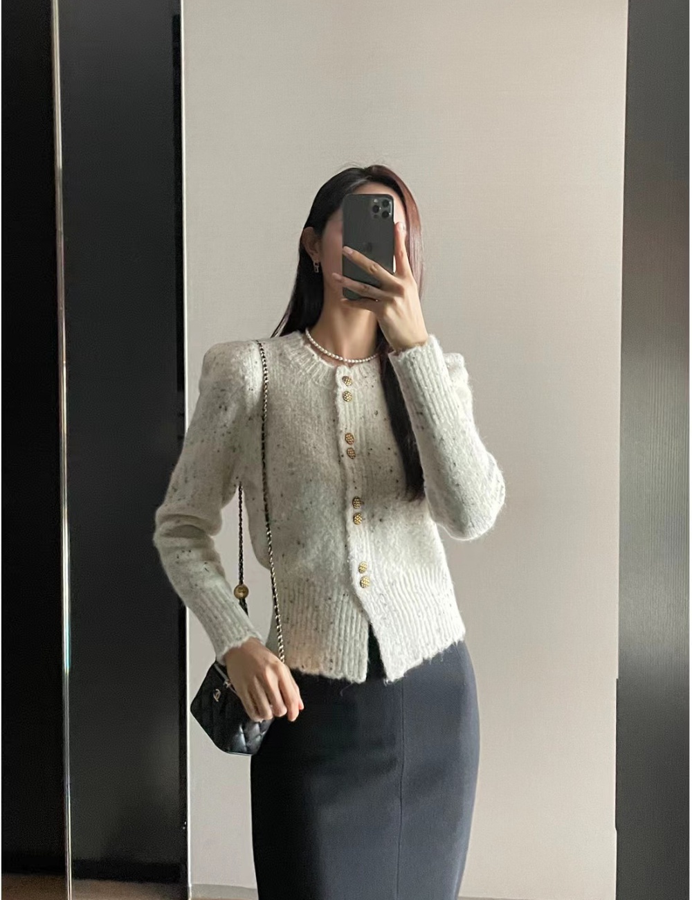 Round neck long sleeve Korean style breasted knitted cardigan