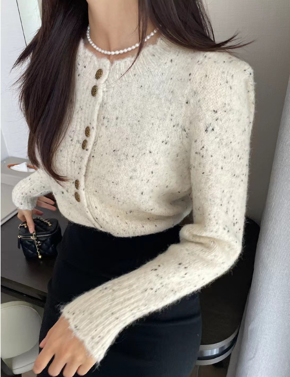 Round neck long sleeve Korean style breasted knitted cardigan