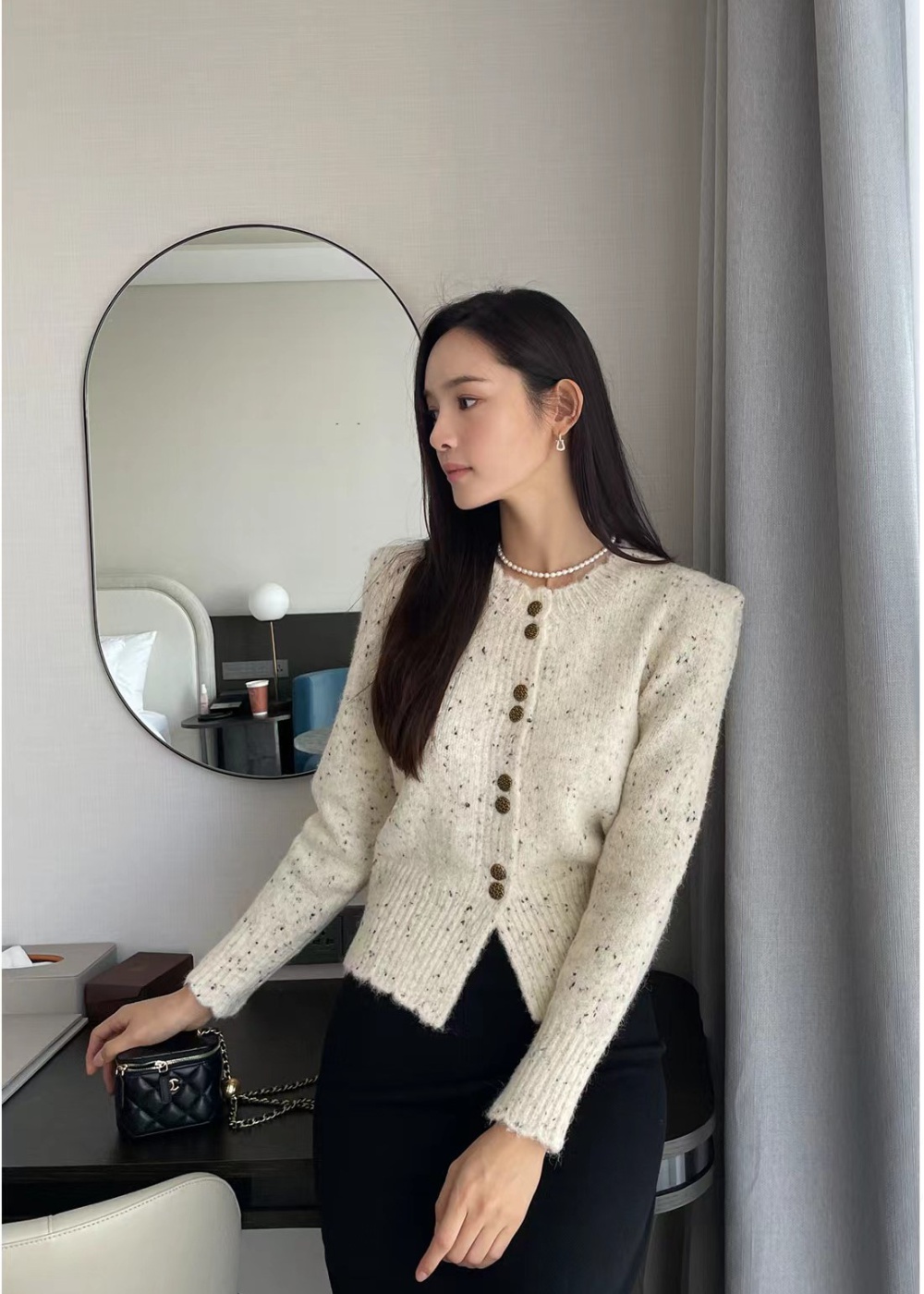 Round neck long sleeve Korean style breasted knitted cardigan