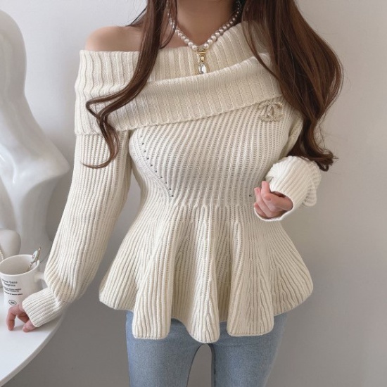 Lotus leaf hem knitted personality simple Korean style sweater