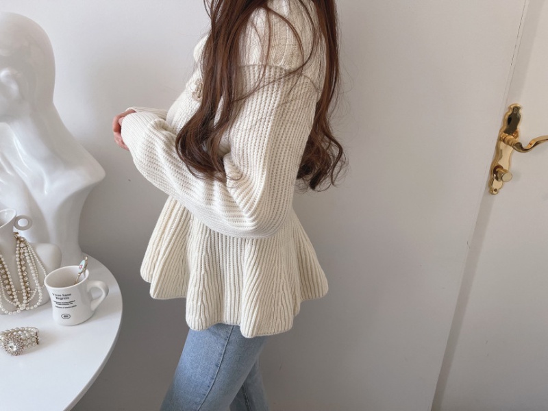 Lotus leaf hem knitted personality simple Korean style sweater
