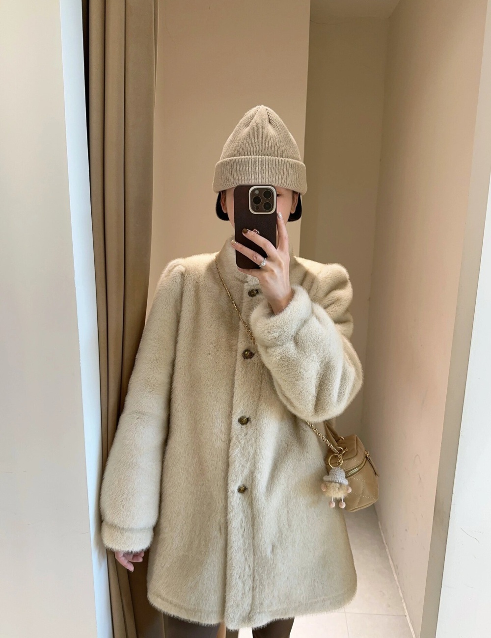 Elmo overcoat mink velvet fur coat for women
