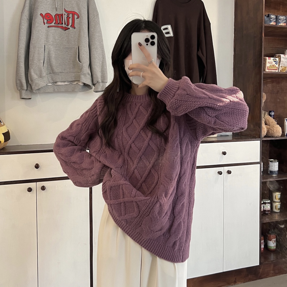 Pullover loose thick thick woolen yarn sweater for women