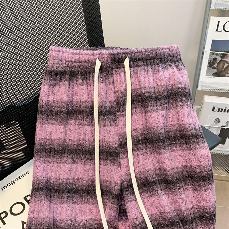 Winter wide leg stripe casual pants for women