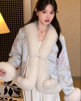Chinese style cotton coat embroidery fur coat for women