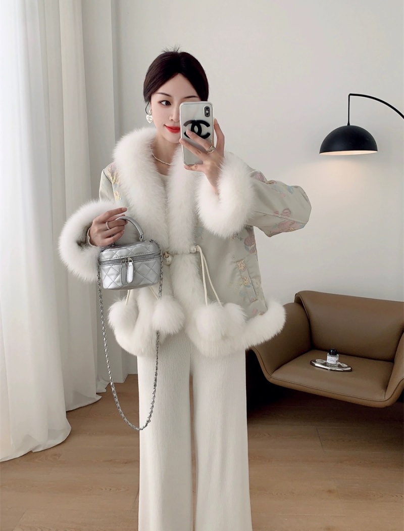 Chinese style cotton coat embroidery fur coat for women