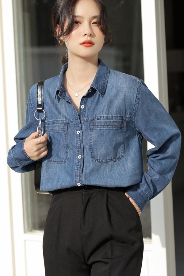 Spring and autumn denim not crimping shirt for women