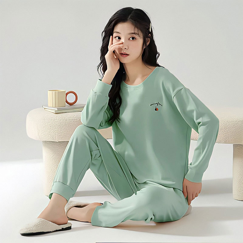 Homewear round neck autumn pajamas 2pcs set for women
