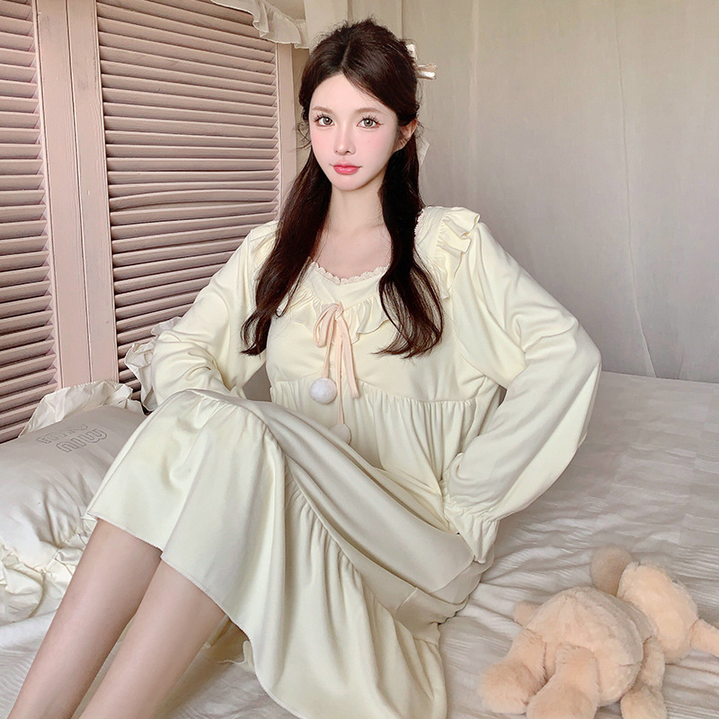 Lace thermal autumn and winter homewear night dress