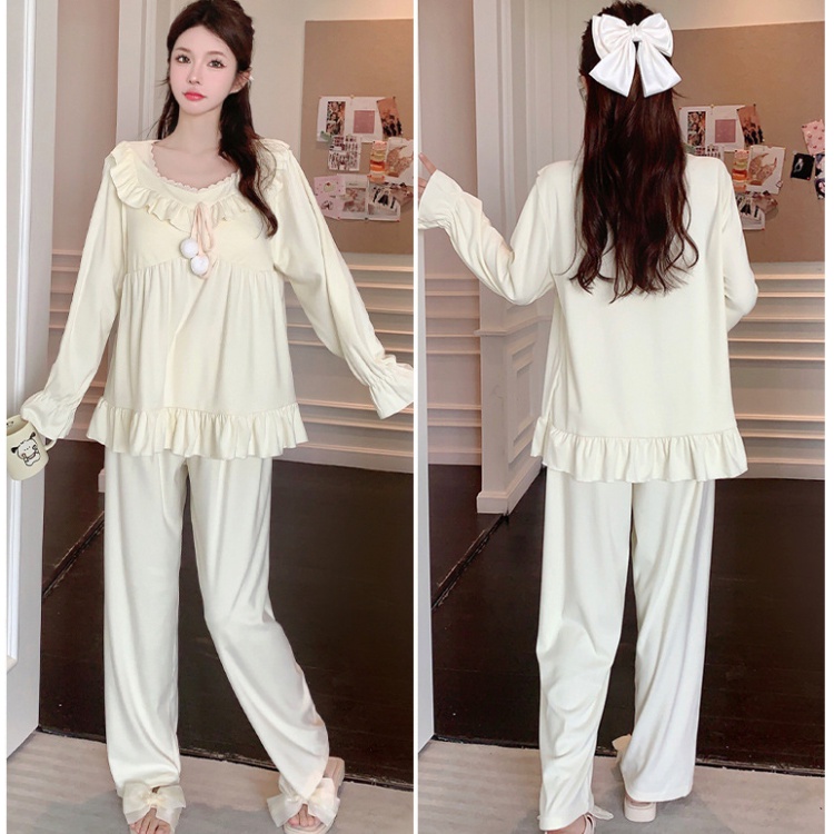 Korean style homewear lace flannel pajamas for women