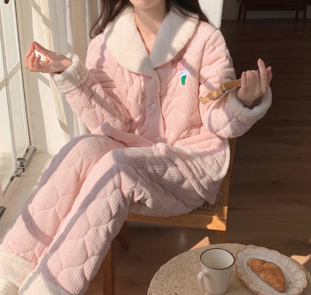 Hooded winter homewear thermal thick pajamas a set for women
