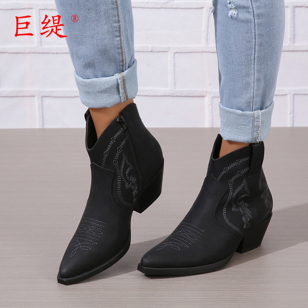 European style thick low cylinder women's boots