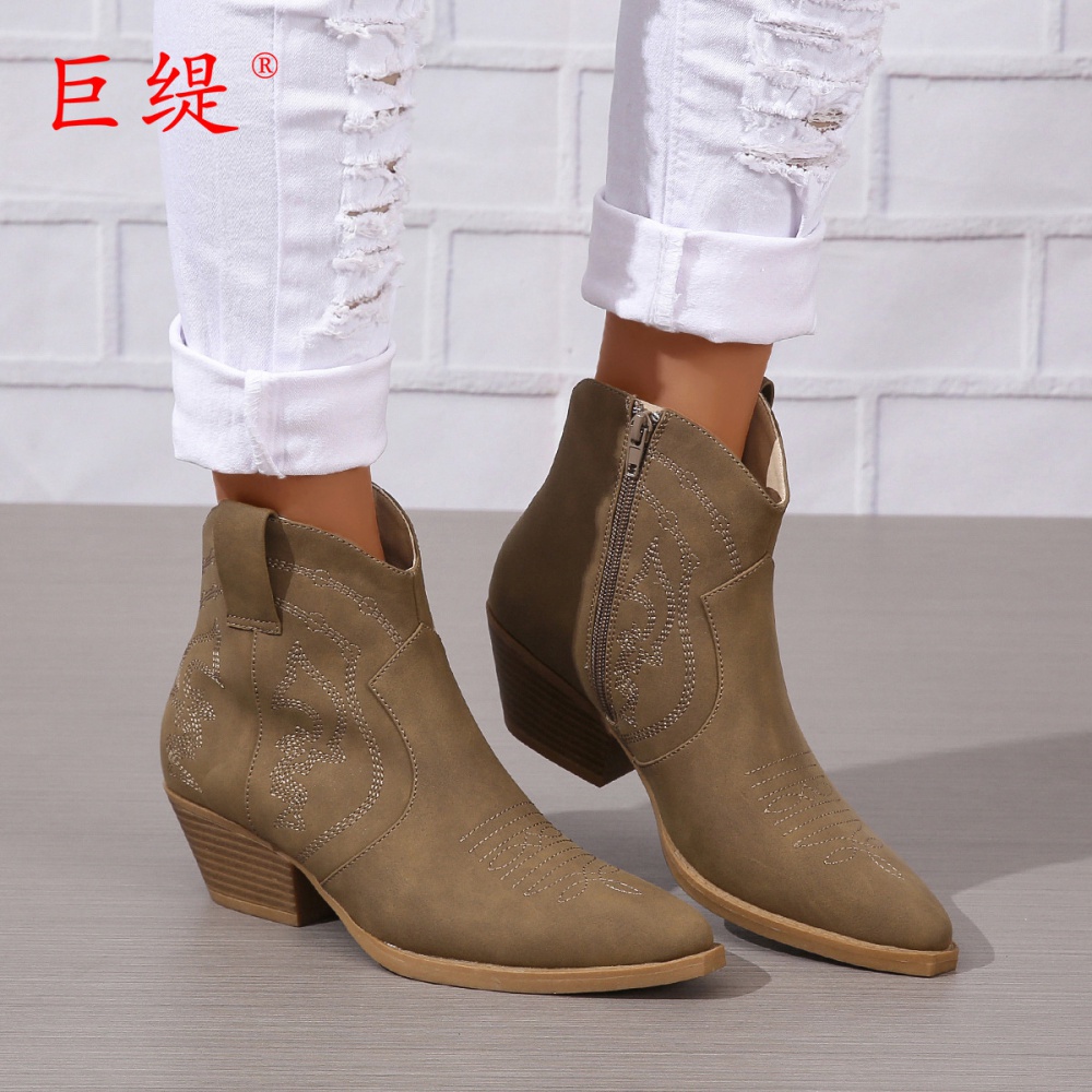 European style thick low cylinder women's boots