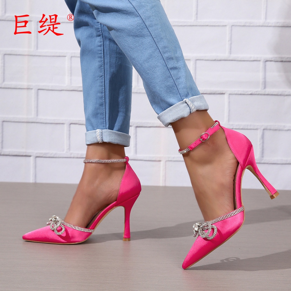 Bow high-heeled pointed hasp fashion shoes for women