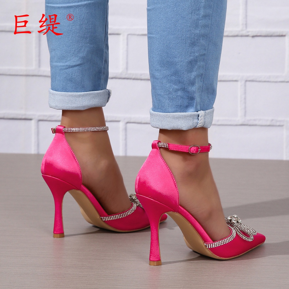 Bow high-heeled pointed hasp fashion shoes for women