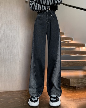 Wide leg slim straight pants black autumn loose jeans