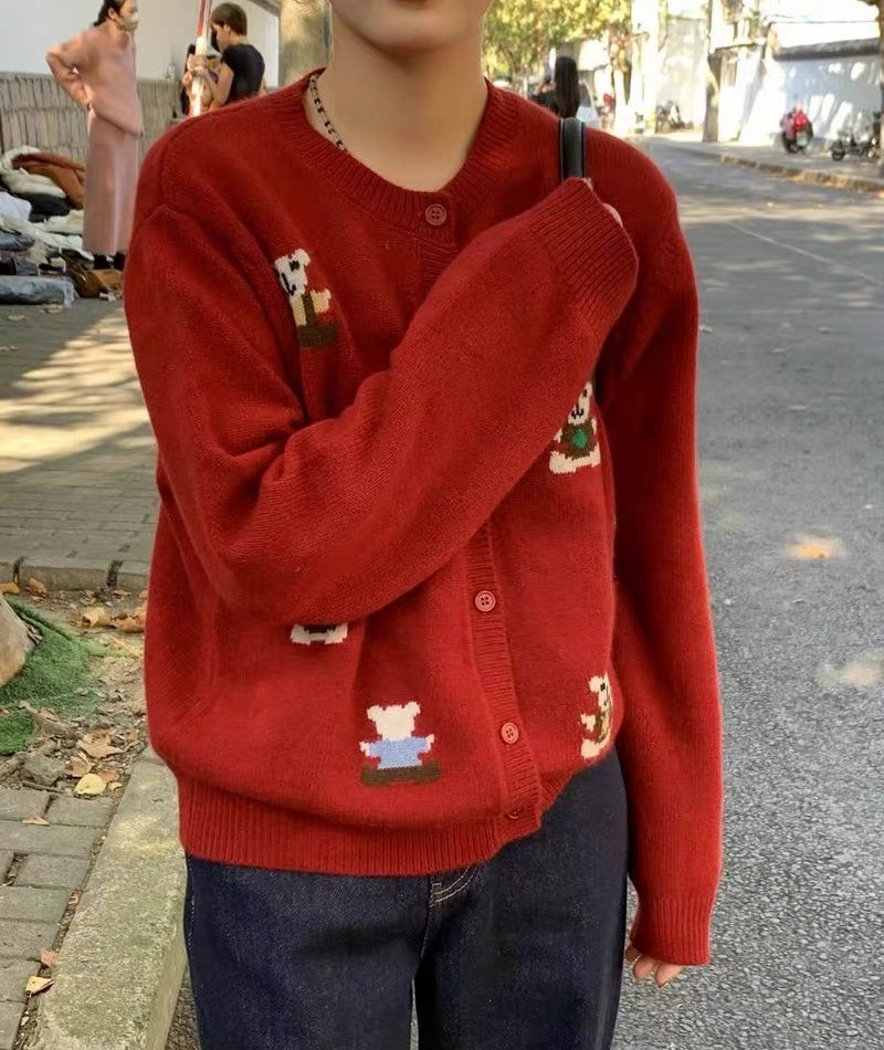 Autumn and winter all-match cartoon cubs sweater for women