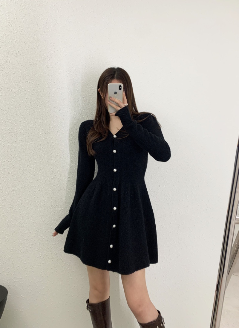 Retro pinched waist Korean style dress